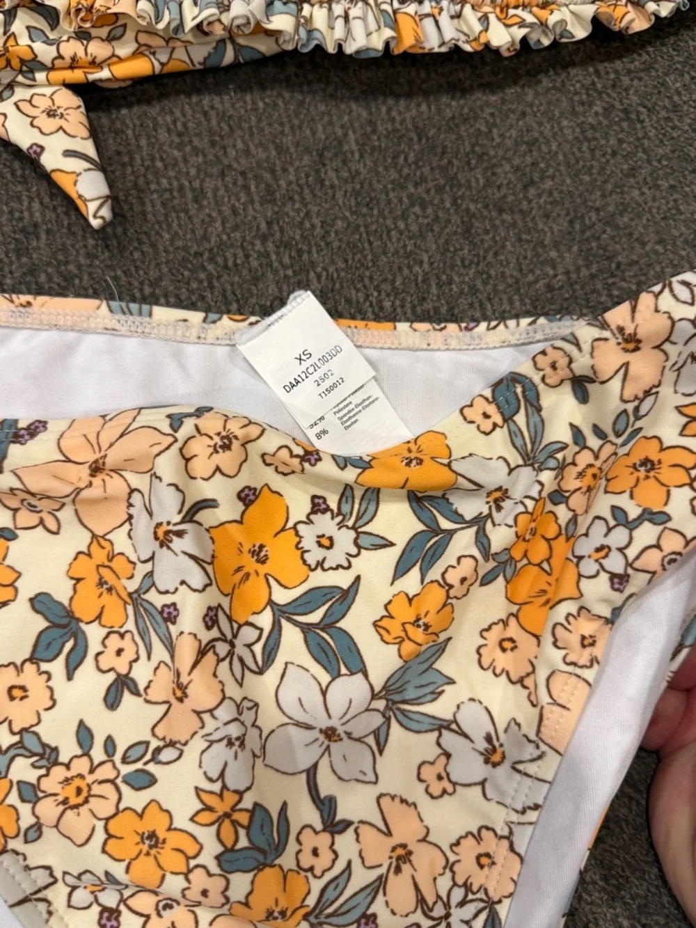 NWT * CUPSHE Swimsuit Floral Bandeau Top Back Tie Mid Waisted Bottom size XS